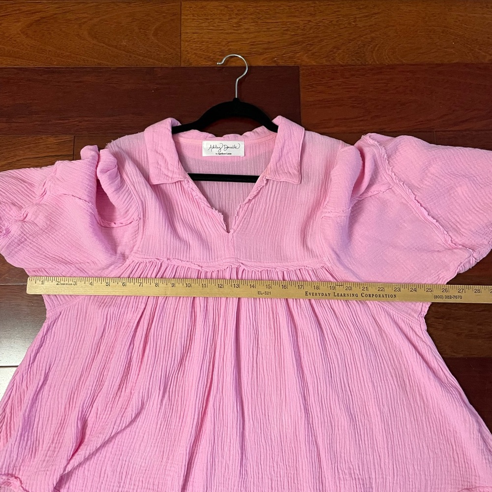 Ashley Danielle Apricot Lane Top Blouse Pink Cotton Gauze Boho Breezy Sz S B18 - Picture 7 of 10